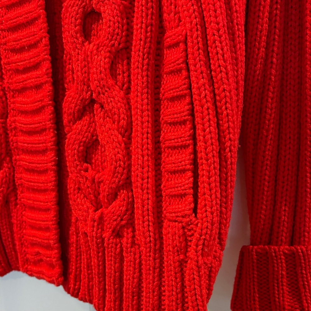 St. John Vibrant Red Cable Knit Cardigan - Picture 4 of 6